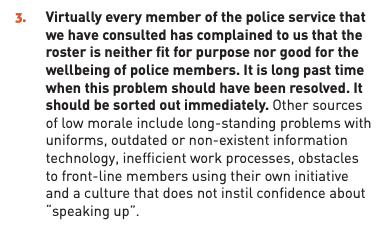 mickthehack's tweet photo. H/T to @political_dub for highlighting that the Commission on the Future of Policing in Ireland made strong comments in 2018 about the Westmanstown Roster (the one Commissioner Harris intends to reintroduce in 2018 and which is the biggest - but not only -  cause of anger among @gardarep members). Here are some mentions...