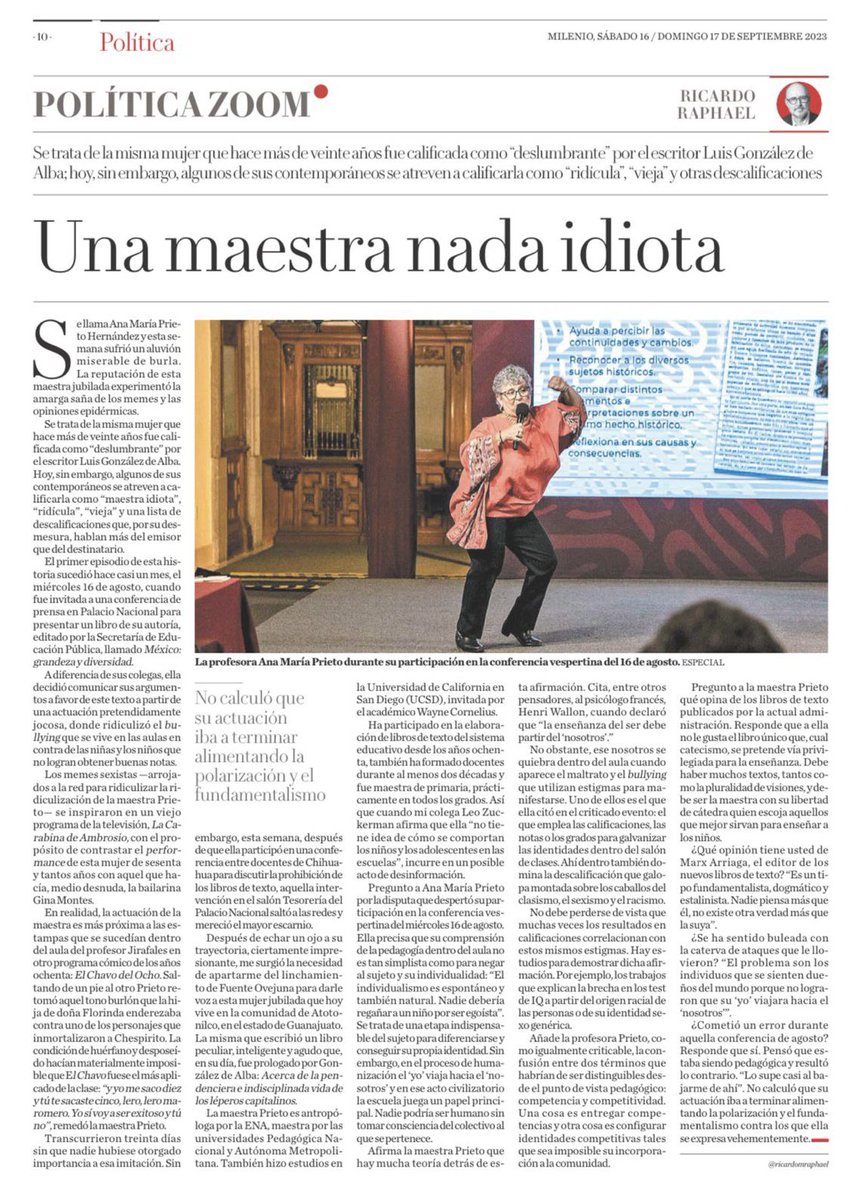 🔴Una maestra nada idiota | Columna

¿Qué opinión tiene usted de Marx Arriaga, el editor de los nuevos libros de texto? "Es un tipo fundamentalista, dogmático y estalinista. Nadie piensa más que él, no existe otra verdad más que la suya".

No, no lo dijo un panista ni un priísta.