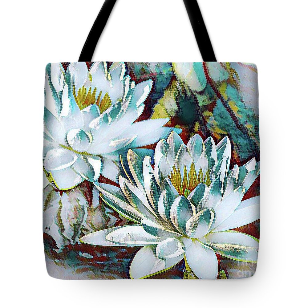 I captured an image of American #whitewaterlilies growing in a roadside ditch of water... used a #digitalfilter to obtain this look with such beautiful colors 💙
#AYearForArt #NaturePhotography #gifts 

Spiral #notebook and #totebag available at 
3-joanne-carey.pixels.com 💙