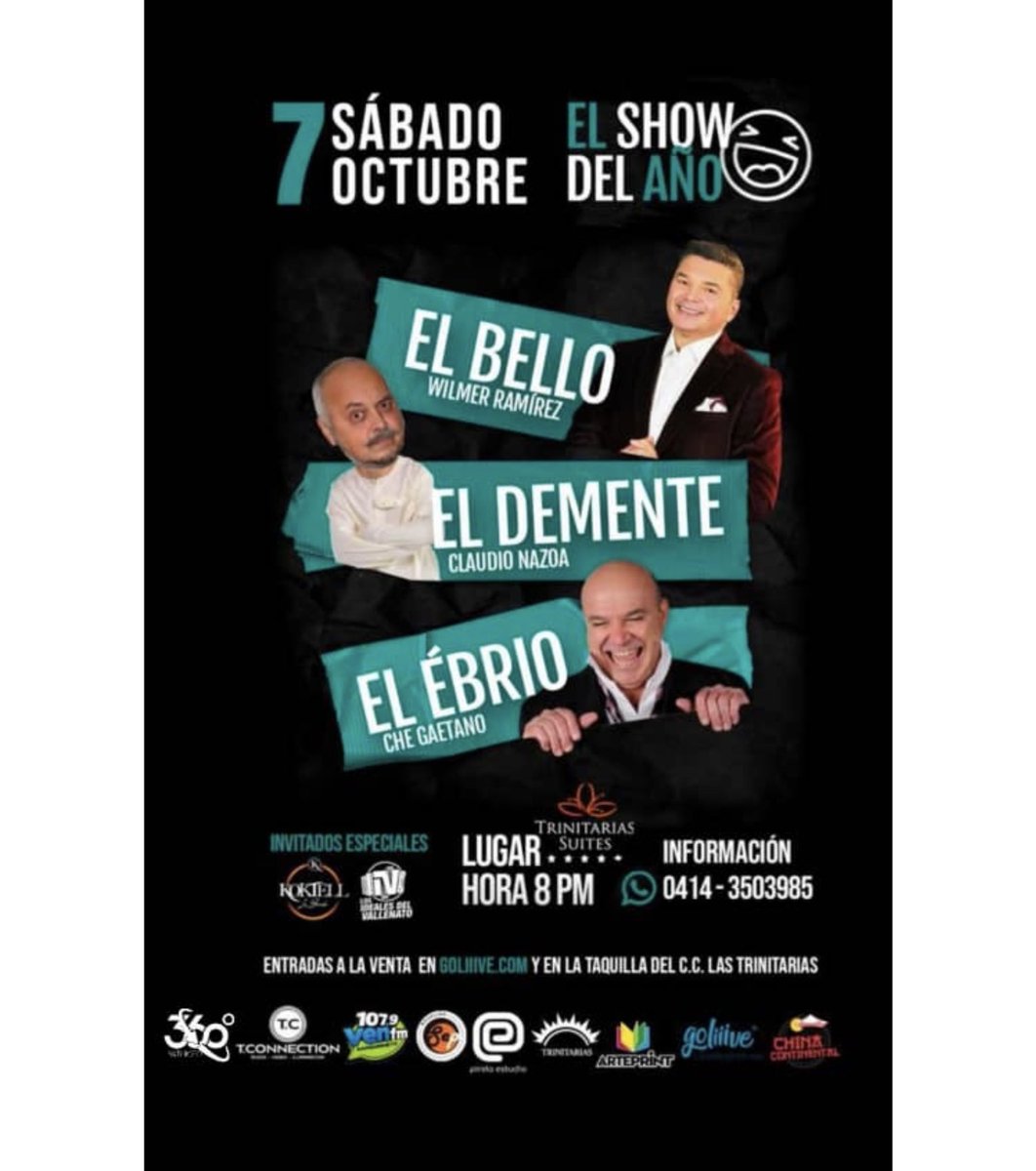 Showepca's tweet photo. Barquisimeto entradas vip 32,40$ general 21,60$ salón trinitarias suites https://t.co/qDvJ9fvaaU