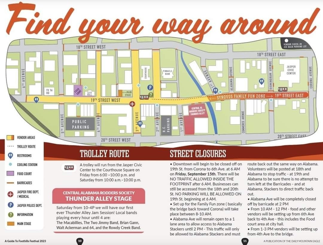 We open at 10 this morning. Come on down for the Thunder Alley Jam &amp; Car Show, the Synovus Family Fun Zone, and all of the great vendors! Don't forget to stop by the library until 1 pm for a chance to win a new iPad! #foothillsfestival2023 #rainorshine