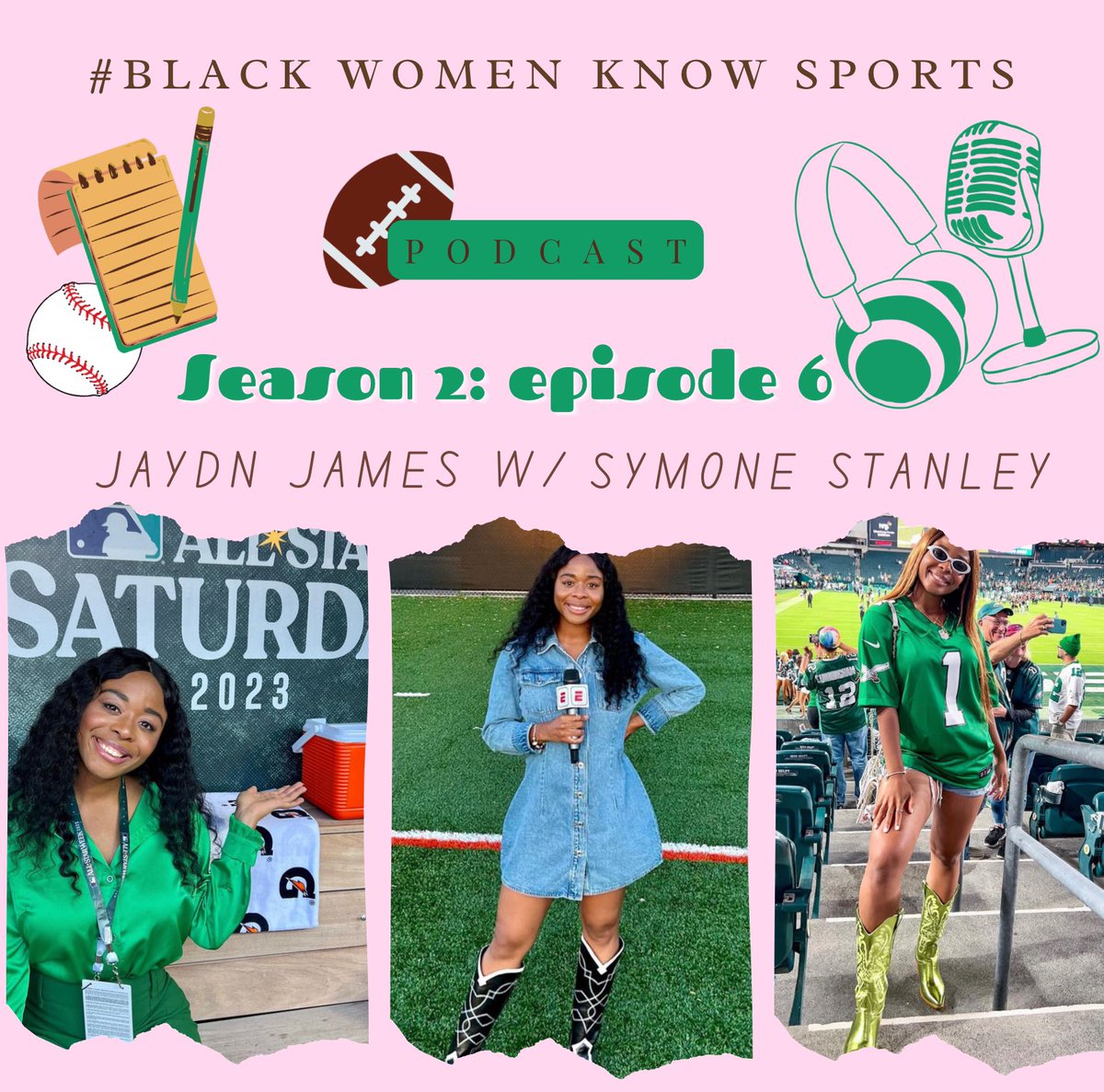 BWKnowSports's tweet photo. On todayโs episode, @jaydnrayn is joined by @Symone_Stanley who is a reporter and YouTuber based in Atlanta GA, a graduate of @NCState , and a huge @Eagles fan! In this episode, Symone talks about her journey into sports journalism, her background in finance, and more! #BWKS https://t.co/7egSlOWSqn