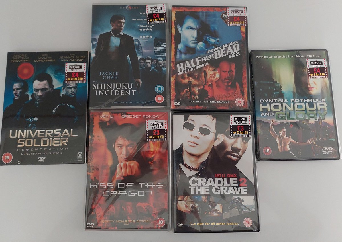 BadMovieCult's tweet photo. New Martial Arts pick ups from @TheMovieStore22
Beautiful stuff
#universalsoldierregeneration #shinjukuincident #halfpastdead #cradle2thegrave #kissofthedragon #honourandglory https://t.co/sVI0FEIANz