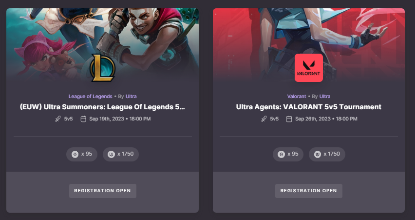 SyotoshiX's tweet photo. Some nice @LeagueOfLegends &amp; @VALORANT tournaments open for registration on @ultraarena_io at the moment 👀

1750 $UOS cash prize per tournament &amp; some cool Uniqs! 💰

Definitely worth having a look if you're into these games, still plenty of spots left 👇
https://t.co/nUgu0yyUVk https://t.co/g6zVQ8CWAs