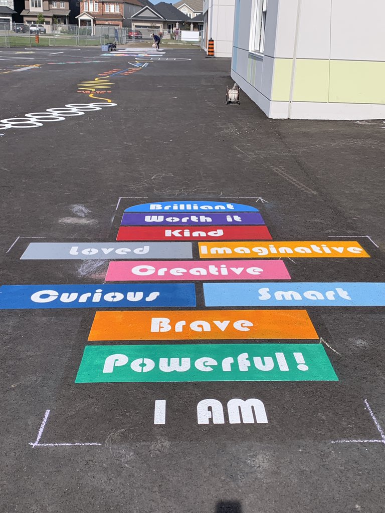 This is an extra special hopscotch. I Am….. powerful, brave, curious, smart, creative, loved, imaginative, kind, worth it and brilliant. What a great reminder for everyone! Go Be Kind.