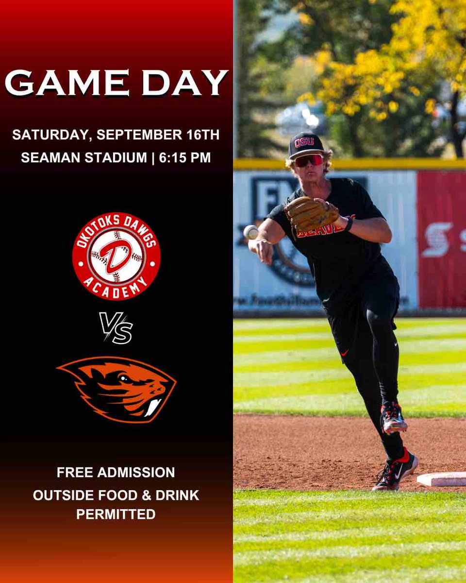 Dawgs Academy will take on national powerhouse Oregon State University at Seaman Stadium tonight. First pitch at 6:15 pm. Admission is free of charge. Concessions will not be open, so outside food & drink is permitted. #dawgs #beavers #collegebaseball #yycbaseball #yycsports