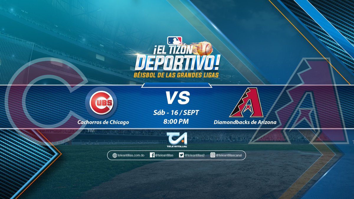 TeleAntillas10's tweet photo. Sintoniza esta noche la #MLB por #ElTizónDeportivo el partido #CachorrosdeChicago VS #DiamondbacksdeArizona por #Teleantillas.
¡Béisbol de las Grandes Ligas!
#ElTizónDeportivo #MLBporTeleantillas #MLBporCoral #MLB2023 https://t.co/4JelrMVGvG