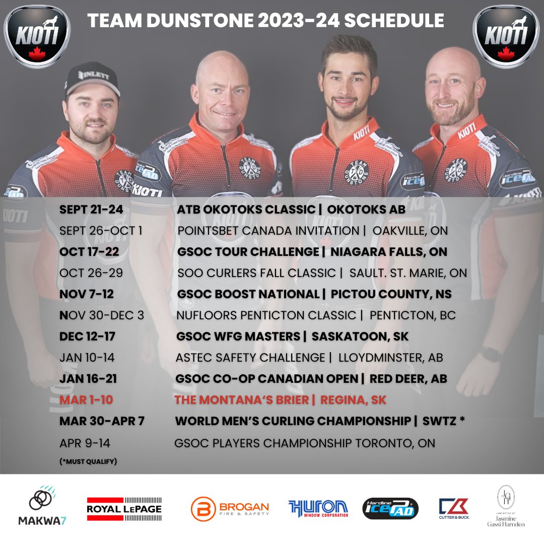 TeamMDunstone's tweet photo. If you missed our schedule drop reel a few weeks back, here’s a rundown on when and where Team Dunstone will play this season.

We kick things off in less than a week with the ATB Okotoks Classic (Sept. 21-24)!

#KIOTITractor
#WeDigDirt
#TeamDunstone
#GSOC
#Brier2024
#curling https://t.co/eQRcFiVCFc