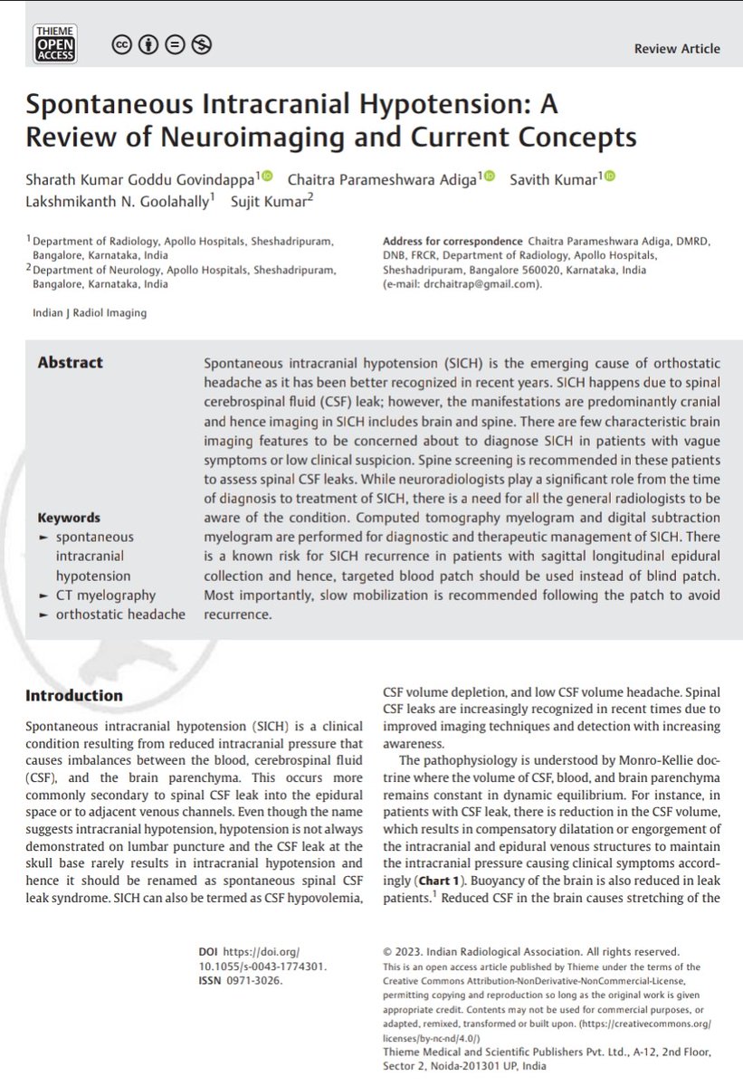 SharathKumarGG7's tweet image. Happy to Share our publication, the first of a kind review article from India on SIH! #sih #SpinalCSFleak #Csf #headache @SavithKumarINR @csfleakuk @CsfLeakIreland @csfleakaware @SpinalCSFCanada #radiology #neurorad #neurology #neuroscience #NeuroTwitter @ApolloKarnataka