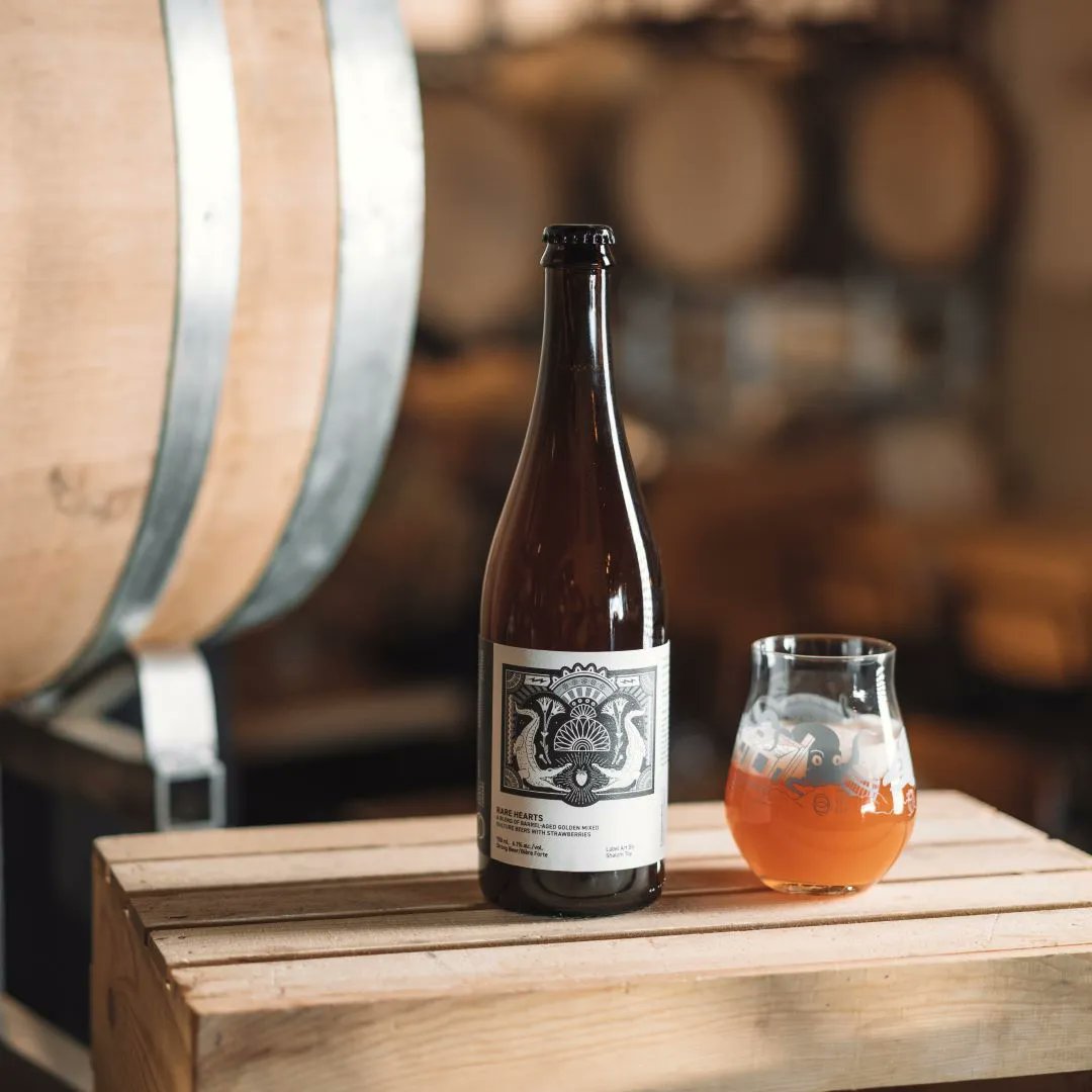 BACK IN STOCK: Rare Hearts
A blend of barrel-aged golden mixed culture beers loaded with strawberries 🍓 

Available online for pickup or in our taproom off-sales cooler. 

Photo by: Stephen Chow
Label art by: Shalom Toy