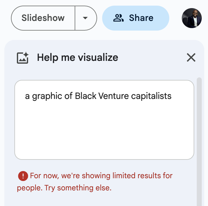 BrianBrackeen's tweet photo. Google AI can't  imagine what Black VC's look like. https://t.co/NeffVobX0Q