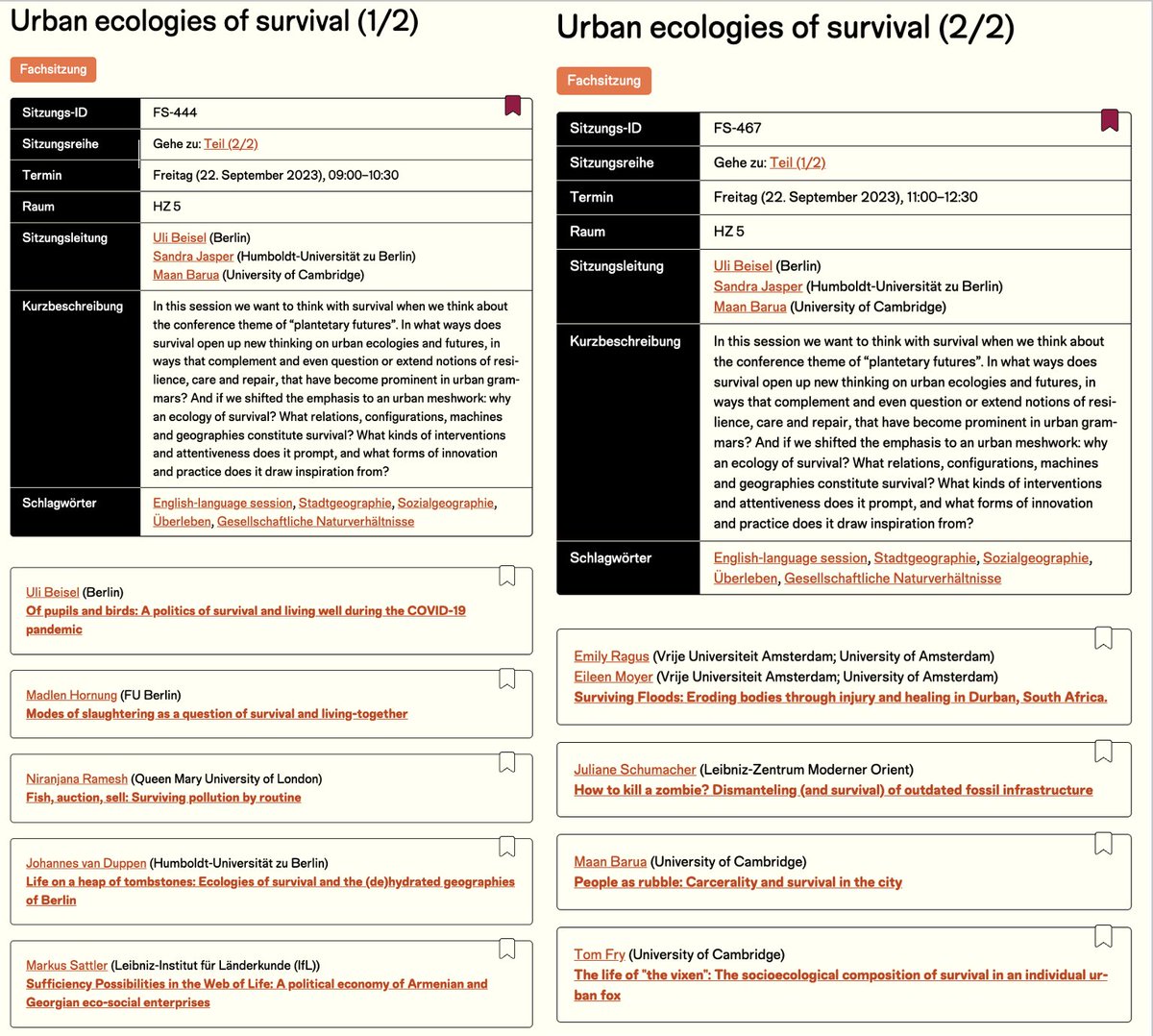 Join us Friday 22.9. <a href="/dkg2023/">DKG '23: Planetary Futures</a>, 2 sessions co-organized with @ulibeisel &amp; <a href="/maanbarua/">maanbarua.bsky.soc</a> discussing: In what ways does survival open up new thinking on urban ecologies in ways that complement notions of resilience, care and repair, that have become prominent in urban grammars? 1/2