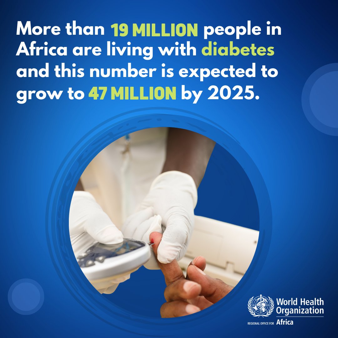 WHOAFRO's tweet photo. Treatment of #Diabetes involves:

✔️ healthy lifestyle, including diet and physical activity
✔ ️lowering of blood glucose and the levels of other known risk factors that damage blood vessels.
✔️Avoiding tobacco use https://t.co/2hnMKj2dMd