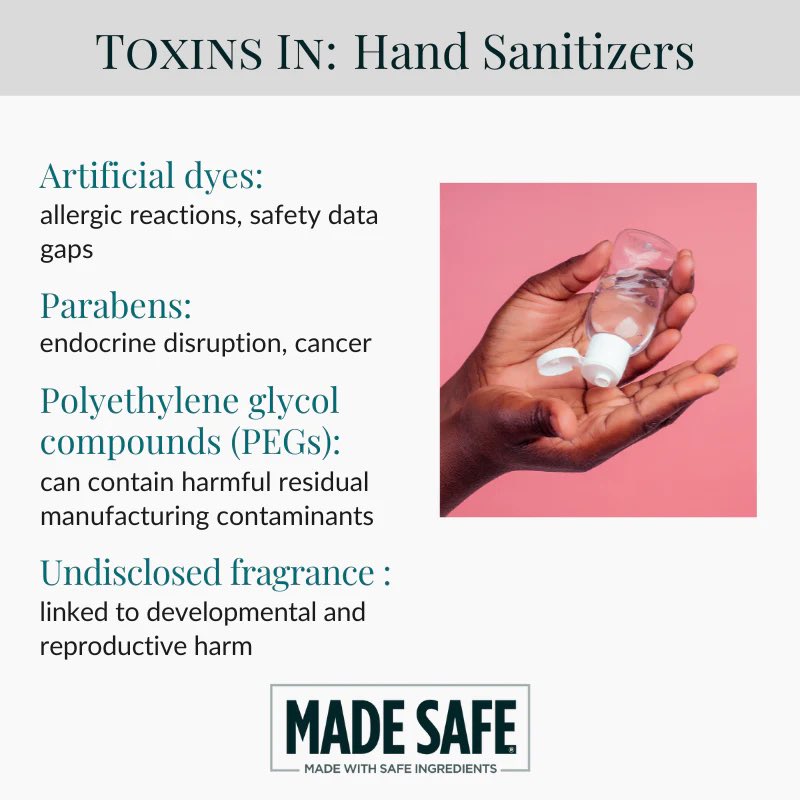 madesafehq's tweet image. Hand washing with soap is considered the first line of defense for hygiene, but when that option isn’t available, hand sanitizers are a big help. 

➡️Learn more about toxic chemicals in hand sanitizers and tips for choosing better: 🔗madesafe.org/blogs/viewpoin… #handsanitizer