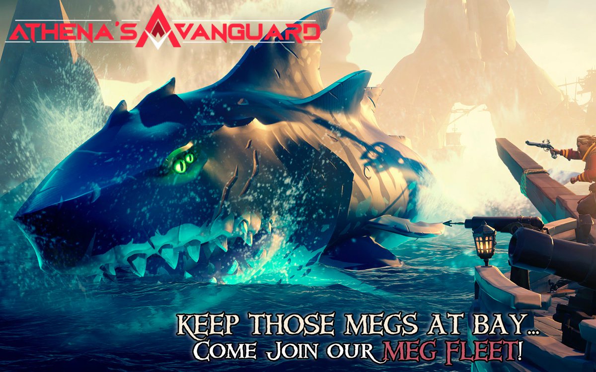 We are hosting Meg fleets in AV today! Join us for the hunt for the shrouded ghost! 🦈 discord.gg/athenasvanguard 
#SeaOfThieves #MegalodonHunt #ShroudedGhost