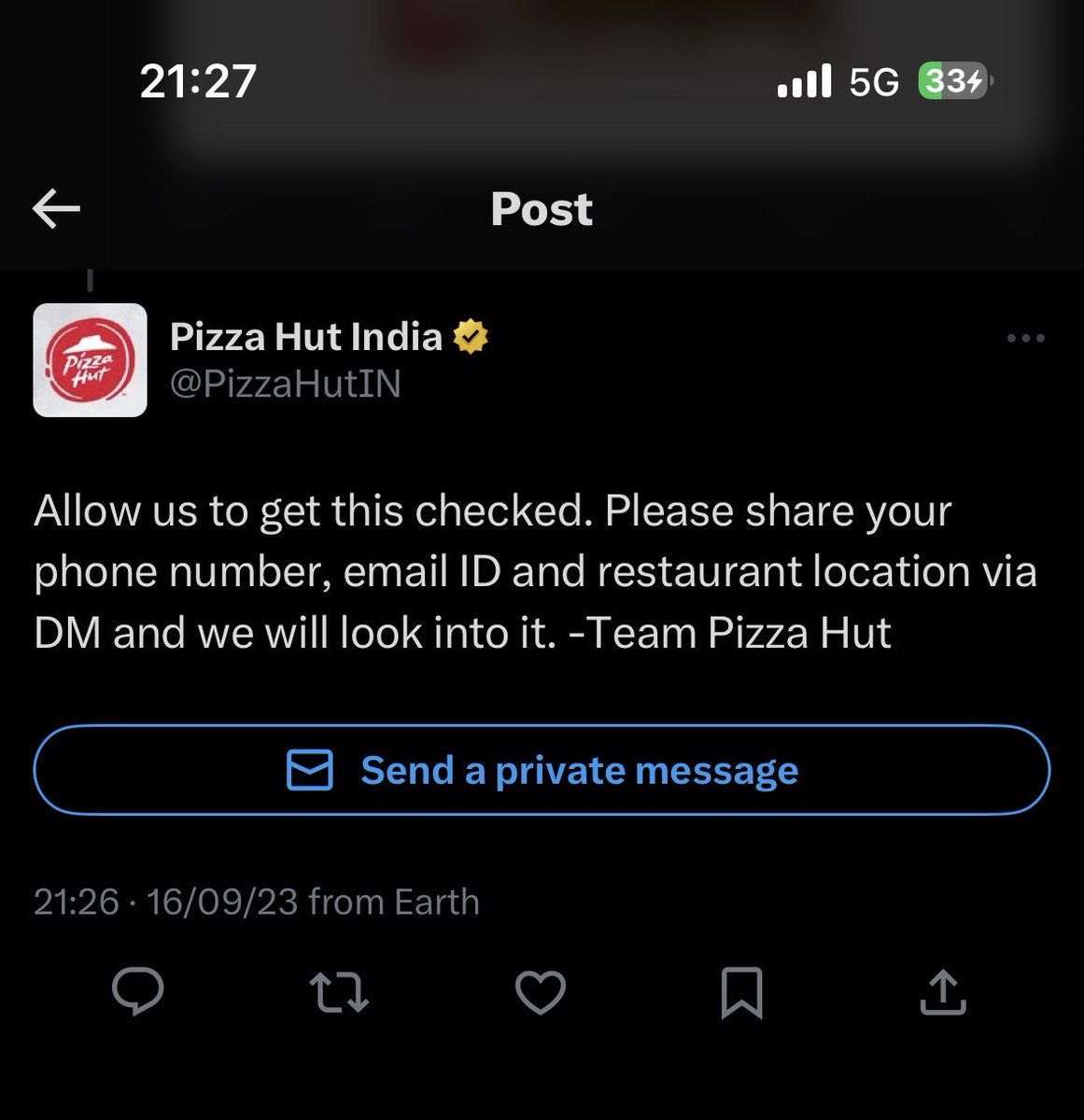 jitensaraogi's tweet photo. Pizzahut is acting crazy
They do not disclose the location of delivering restaurant and they are asking me to provide the same
Using order ID, they can pick up other details
But perhaps this is the standard template auto reply https://t.co/0Vr5CTgTon