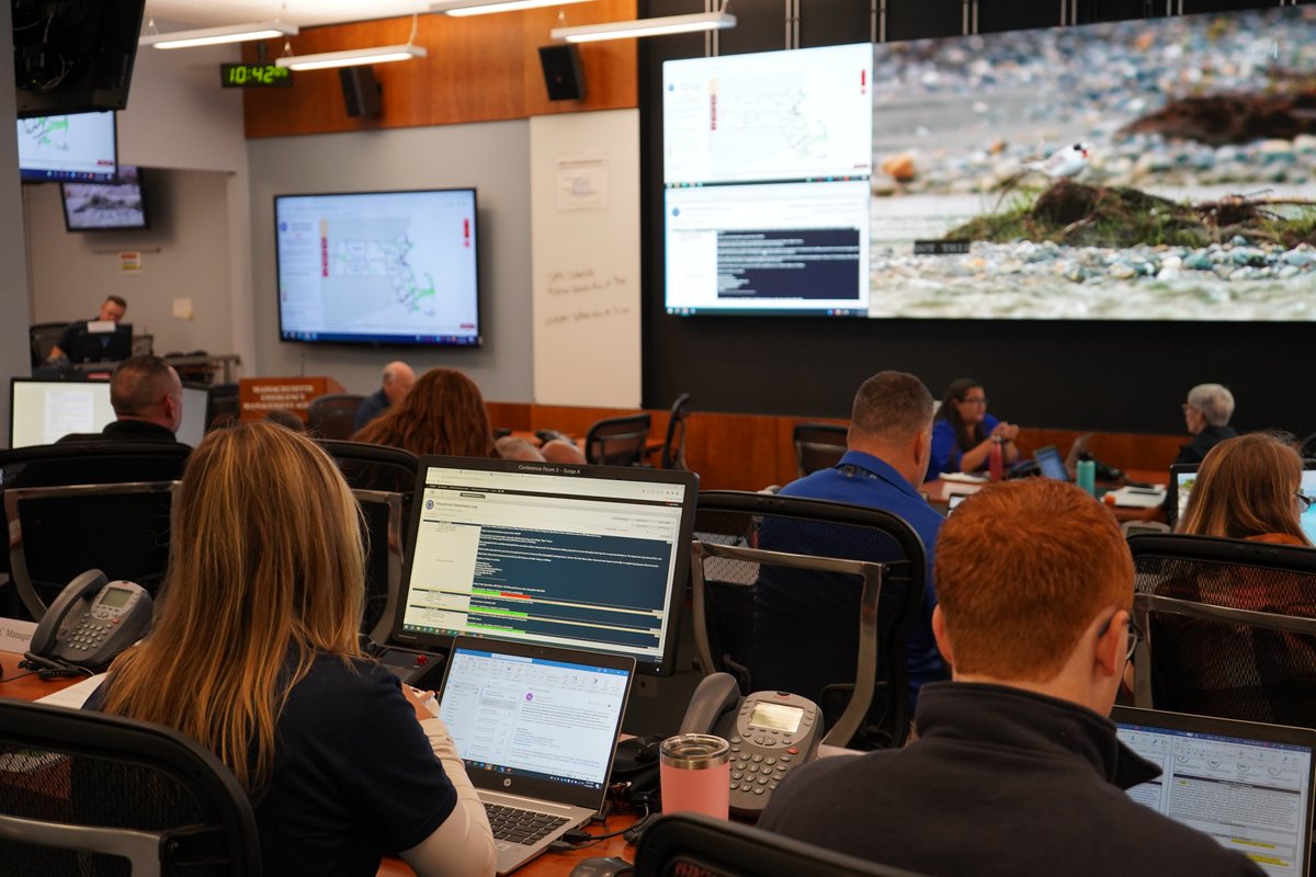 MassEMA's tweet photo. In the State Emergency Operations Center, collaboration is key. Shoutout to our Emergency Support Function partners who work tirelessly to ensure a swift and coordinated response to any needs that may arise. #ThisIsEM https://t.co/RE0cwTkWSJ