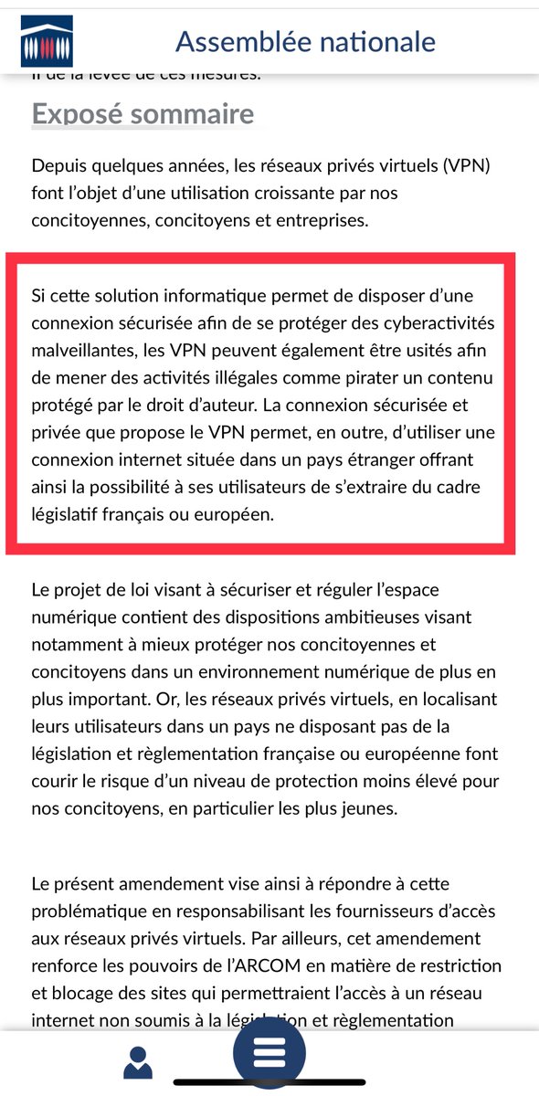 Cet amendement tout juste enregistré à l’Assemblée nat. demande aux fournisseurs VPN de s’assurer que leurs solutions « ne permettent pas l’accès à un réseau internet non soumis à la législation et règlementation française ou européenne ». 🤔
Argument ? Droit d’auteur, notamment