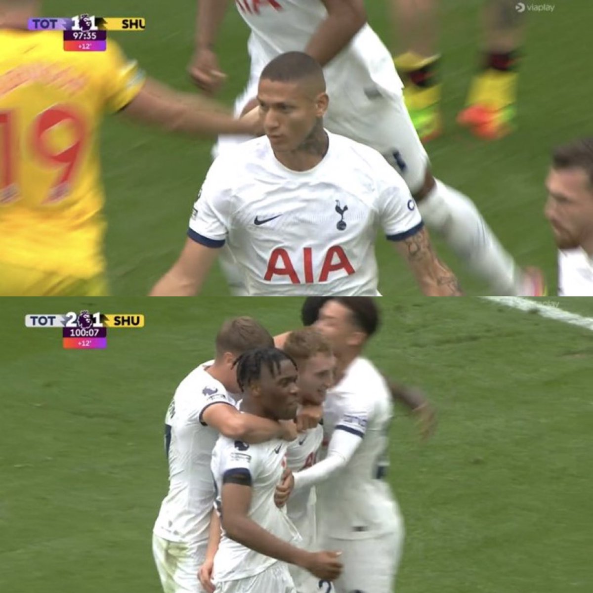 oficialsincerao's tweet photo. SIMPLESMENTE INACREDITÁVEL O QUE ACABOU DE ACONTECER!

O Tottenham perdia até os acréscimos e do nada fez dois gols e virou o jogo. O Richarlison simplesmente meteu o gol do empate e deu a assistência pra virada. Monstro’ https://t.co/J7rMMGDE6v