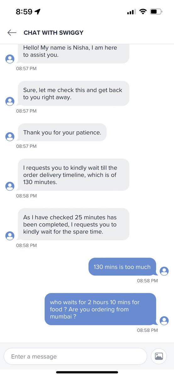 Archit000's tweet photo. Sharing a screenshot from @Swiggy @SwiggyCares .. the delivery time is 130 mins 😀 Ab yeh mumbai se delhi plane se order dene lage 👏 congratulations https://t.co/N2F008NfIC