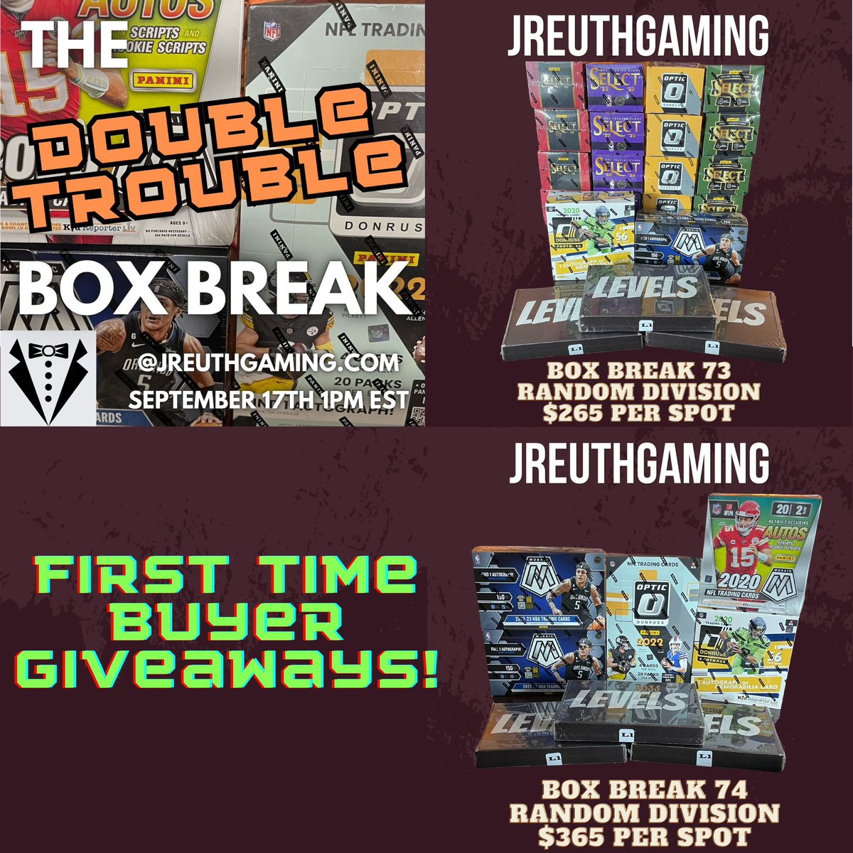 JReuthGaming's tweet image. Tomorrow! Double the giveaways, double the excitement and double the fun! Join us for our Double Trouble Box Break event! 

2 Box Breaks available on our website at jreuthgaming.com #boxbreaks #whodoyoucollect
