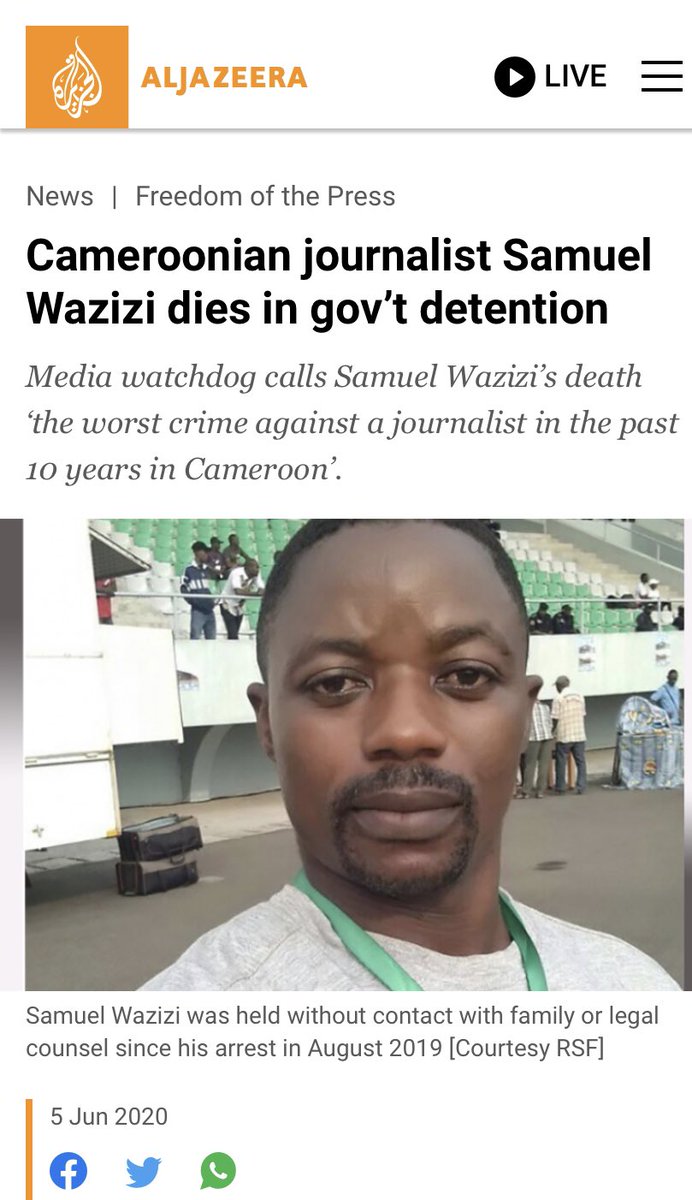 <a href="/TiborPNagyJr/">Tibor Nagy</a> Remember they killed #Journalist Wazizi! There’s no #FreedomOfSpeechAndExpression in 🇨🇲. #Ambazonia is #free !@TiborPNagyJr 
<a href="/SecBlinken/">Secretary Antony Blinken</a> <a href="/RepGregoryMeeks/">Rep. Gregory Meeks</a> 
<a href="/SamanthaJPower/">Samantha Power</a> <a href="/SenatorRisch/">Jim Risch</a> 
<a href="/HouseForeign/">House Foreign Affairs Committee Dems</a> <a href="/POTUS/">President Donald J. Trump</a> 
<a href="/SenateForeign/">Senate Foreign Relations Committee Chairman</a> <a href="/VP/">Vice President JD Vance</a> <a href="/BBCWorld/">BBC News (World)</a> 
<a href="/USAmbUN/">Ambassador Mike Waltz</a> 
<a href="/USEmbYaounde/">U.S. Embassy Yaounde</a> <a href="/IntlCrimCourt/">Int'l Criminal Court</a>