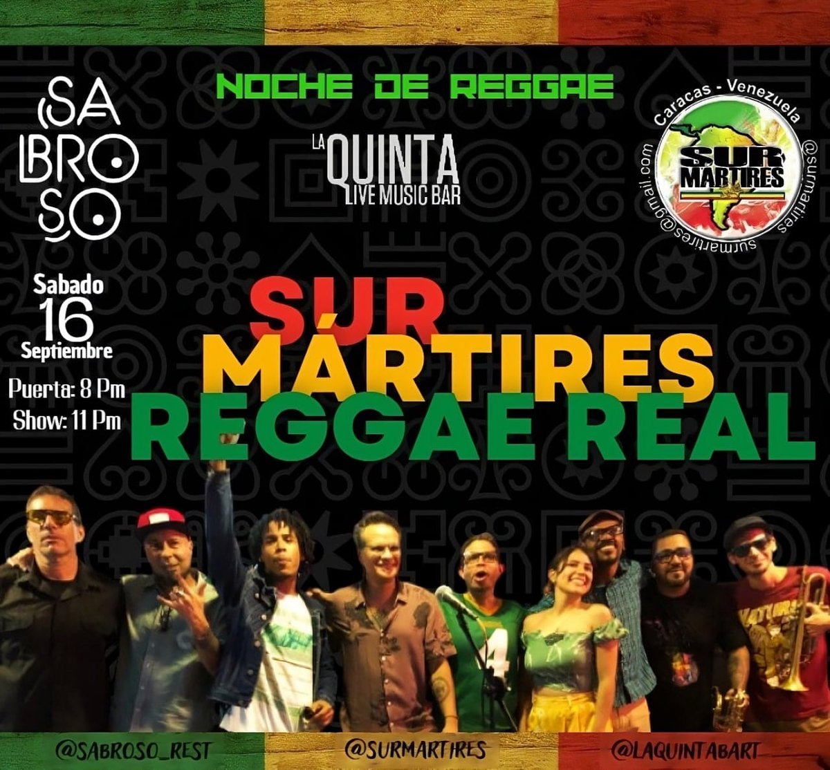 #Caracas nos vemos hoy con #NochedeReggae en Sabroso Rest, la terraza al aire libre de <a href="/laQuintabart/">La Quinta Bar Live Music Bar</a> 8 pm 🎟️5$ + 1🍺 / Dj Lion &amp; Selector Ackee