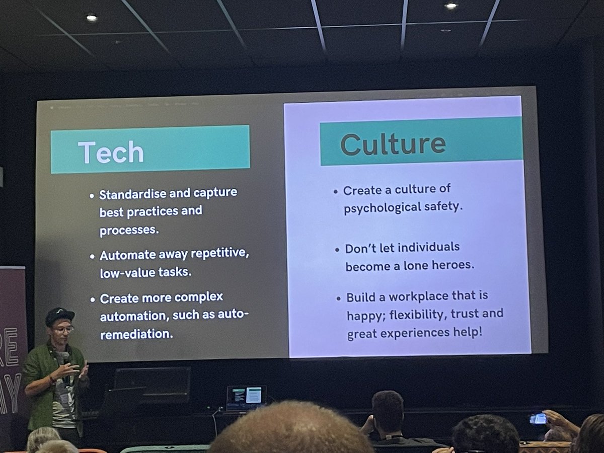 msskillen's tweet image. SRE 2023 day 2 complete @sreday_com. Day 2 fully packed with strong themes when it comes to Site Reliability Engineering - postmortems, toil, user comms, automation, DevEx, data reliability engineering and culture. Also, first time conference at a cinema 
@Liberty_IT