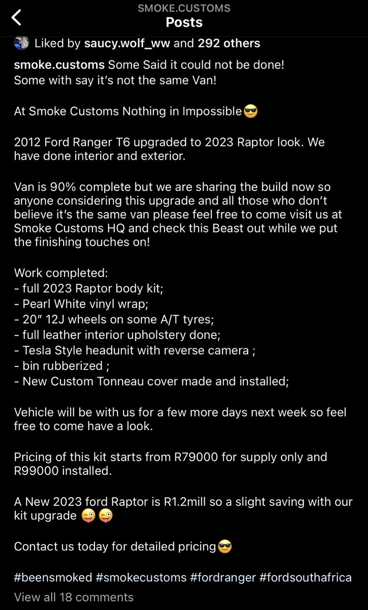 Gift_Makoti_'s tweet photo. Well well well… 2012 Ranger with a Raptor conversion kit. Work carried out by Smoke Customs, Sandton. Kit Pricing costs R 99 000 installed. 

Your thoughts please 🥶👀 https://t.co/EmG2ss0maA