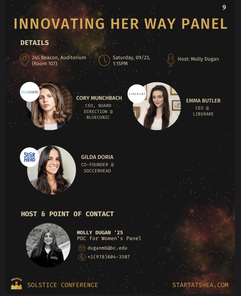 Excited to be a panelist at the Solstice Conference next week talking about <a href="/SoccerHead_co/">SoccerHead</a> with Cory Munchbach, CEO of <a href="/BlueConic/">BlueConic</a>, &amp; Emma Butler, CEO of <a href="/LiberareCo/">Liberare</a>. Awesome to be surrounded by such inspiring women who are doing big things!