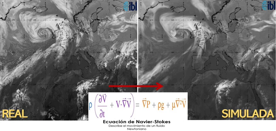 glezjuanje's tweet photo. Con la última DANA, hubo críticas a las predicciones meteorológicas por no afinar tanto.

Pero a mí nunca dejará de fascinarme cómo el ser humano ha llegado a poder predecir tan razonablemente bien el comportamiento de la atmósfera al aplicar un modelo físico-matemático (meteorológico), basado principalmente en las ecuaciones de Navier-Stokes.  

Imagen de satélite real vs simulada por el modelo.