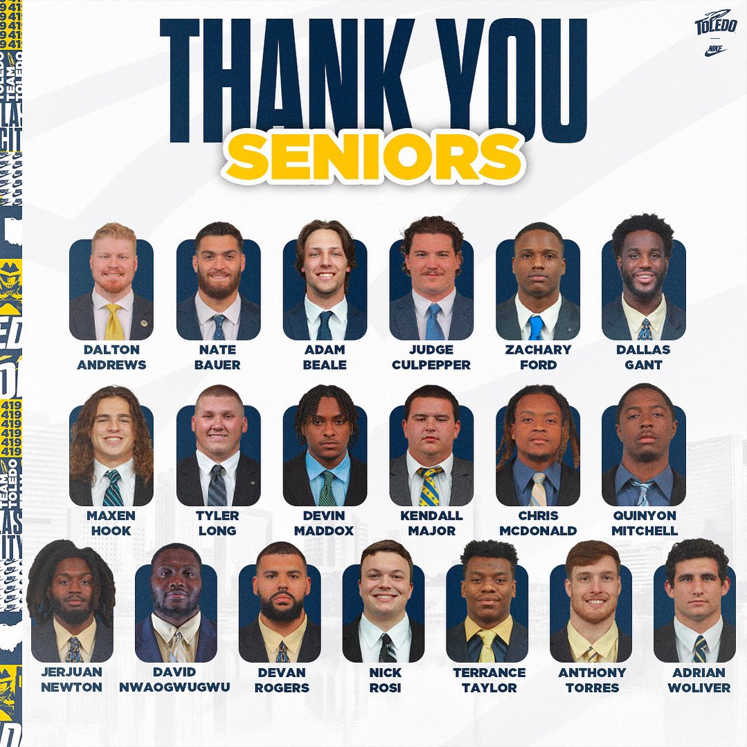 ToledoFB's tweet photo. Thank you to our Seniors 💙💛

Join us today in the Glass Bowl to celebrate them! 

#TeamToledo https://t.co/okcvHOMpyW