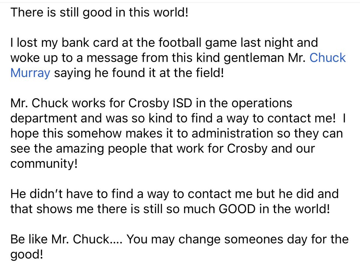 RobinEudy's tweet photo. #BeLikeChuck @CrosbyISD https://t.co/opXIzXZVU2