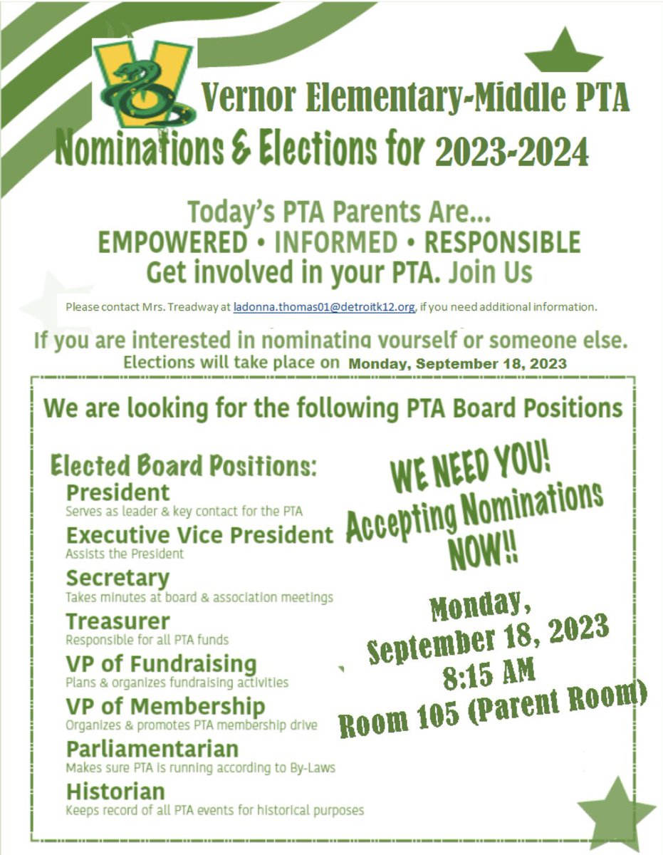 PTA meeting Monday, September 18, 2023 at 8:15am.  Looking forward to your attendance.