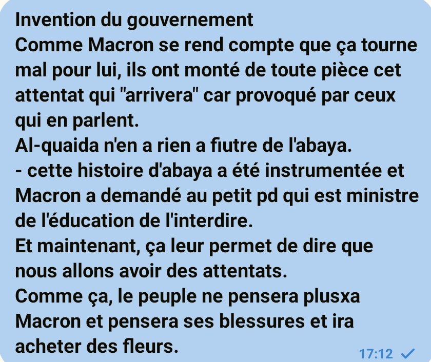 herve_le_lion's tweet image. MÉFIEZ VOUS
NE VOUS LAISSEZ PAS "DE NOUVEAU"
ABUSER PAR LES COMMUNICATIONS DU GOUVERNEMENT.
- Cette histoire d'abaya est une invention pour justifier une attaque islamiste sous "FAUX DRAPEAU ".