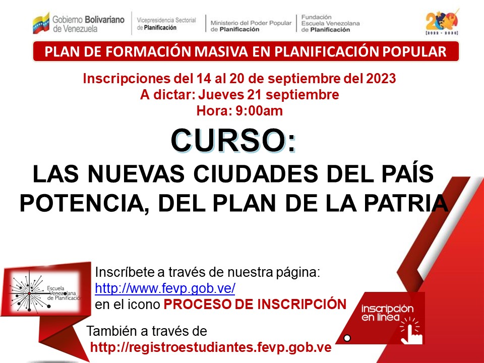 Una nueva dinámica territorial y espacial demanda romper la visión colonial del territorio.El país potencia supone otra dinámica urbana regional, y otro tipo deCiudades. Es el derecho a laCiudad convocado por el Cmdante Chávez,es vencer las huellas de la guerra y asumir el futuro