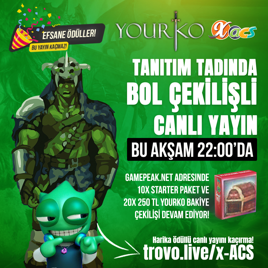 📷22 Eylül'de açılacak olan Nemesis sunucumuzun tanıtım yayını Legionnaire eşliğinde Bu Akşam 22:00'da Harika hediyeler eşliğinde başlıyor. Tüm soruların cevapları bu yayında📷
📷Canlı Yayın: trovo.live/x-ACS
Gamepeak özel çekilişlere katılmak için: gamepeak.net/lotteries