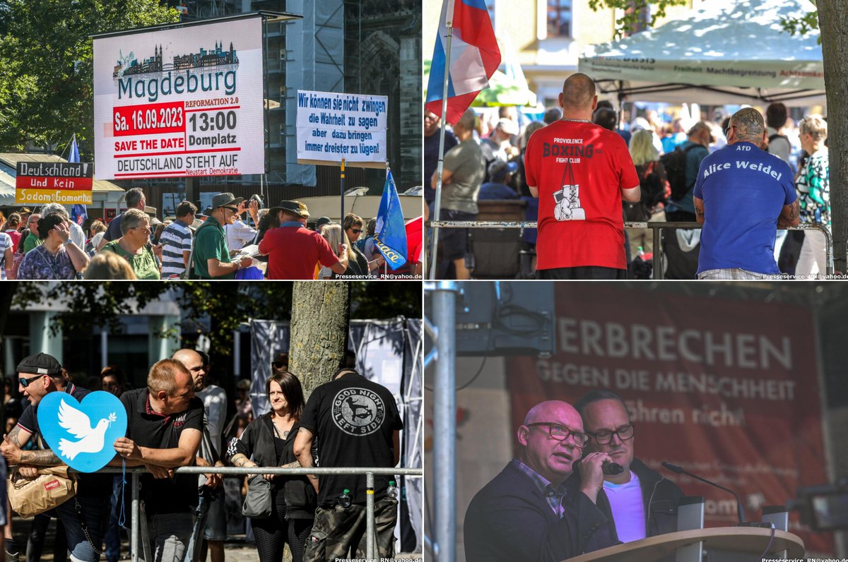 PresseserviceRN's tweet photo. (1/×) In #Magdeburg demonstrierten heute Querdenken-Milieu, vermeintlich Friedensbewegte sowie AfD und Basis unter dem Motto "Deutschland steht auf".
Die als "Großdemonstration" angekündigte Veranstaltung zog etwa 600 Teilnehmende. #md1609
Fotos: https://t.co/Cg4TZTlycC https://t.co/NEsKEnV5eQ