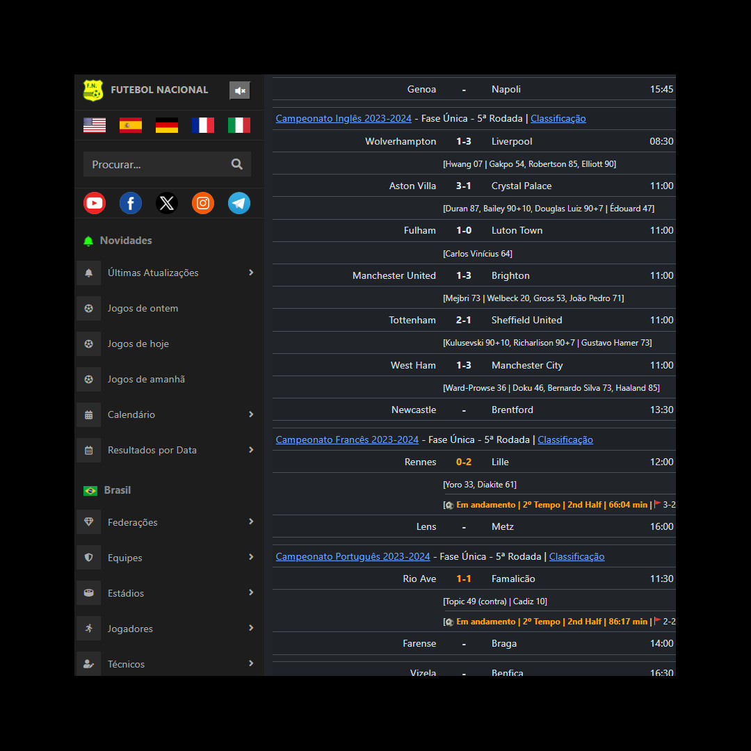 Futebol ao vivo bombando hoje no nosso site (futebolnacional.com.br).E agora com tema dark (é só ir nas configurações no canto inferior esquerdo, ícone da engrenagem e alterar para dark).