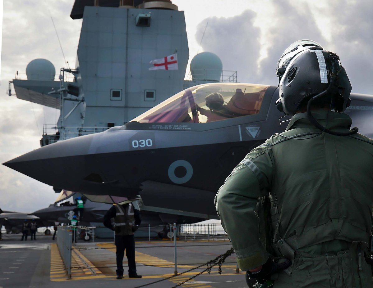 NavyLookout's tweet photo. Aircraft flying from @HMSQNLZ in the North Sea participate in Exercise Cobra Warrior 23-2 this week.
#CSG23 https://t.co/9ptBQ87nG0