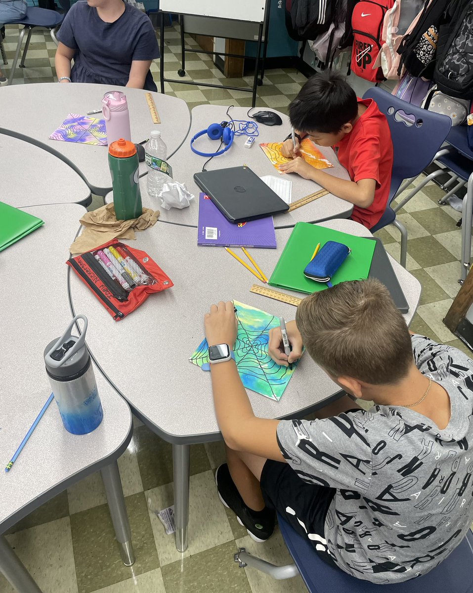 KSmith_ArtEd's tweet photo. Grades 4 and 5 hard at work on their optical illusion artwork! They will be ready to display soon! 🕸️ @jenquattrucci @GreystoneEsRI https://t.co/6JApaCMiGG