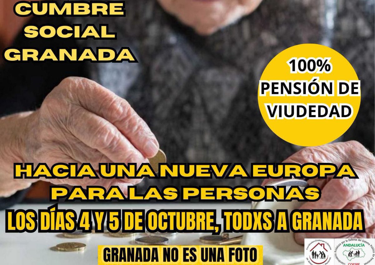 El perfil del pensionista pobre es predominantemente el de una mujer, con una edad entre 70 y 79 años y que habiendo estado al cuidado de hijos y de la casa, no han cotizado y dependen de la pensión de su marido 
#ParemosEstaInjusticia 
#EntreTodxsLoConseguiremos 
#TodxsAGranada
