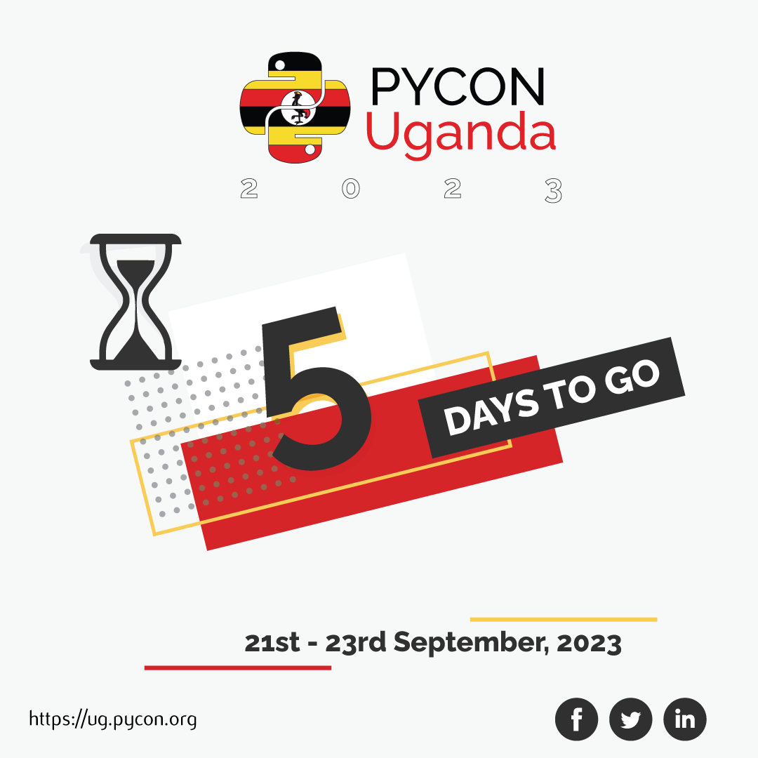 elijah0kello's tweet image. We are just 5 days away from PyCon Uganda. We are more close than ever 

For tickets go to qkt.io/w31vDE
Financial aid tickets are no more.

#PyConUganda #PyconUg2023