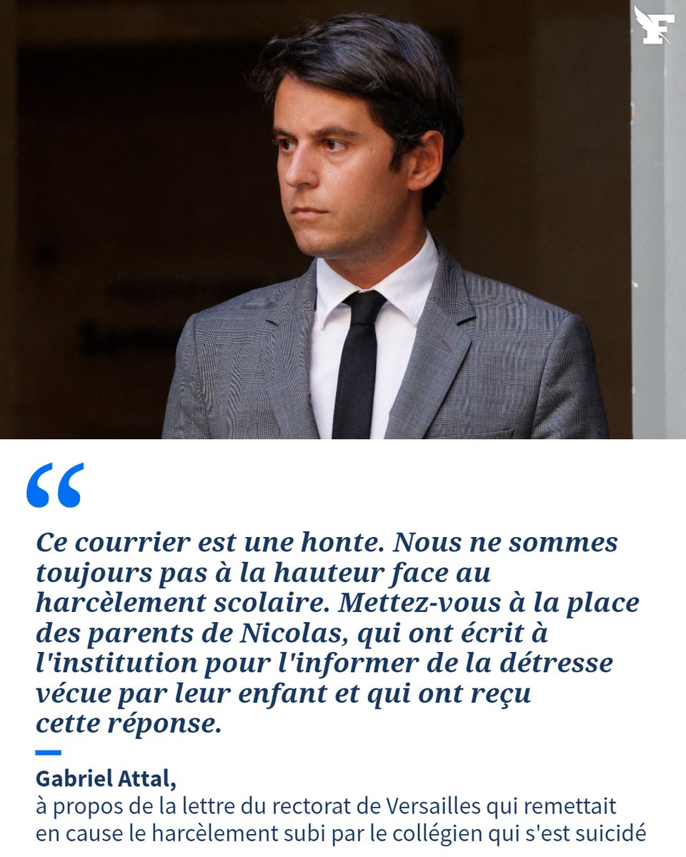 Le_Figaro's tweet photo. 🔴 Le ministre de l'Éducation nationale a également annoncé organiser dès lundi «une réunion avec l'ensemble des recteurs pour lancer un audit sur toutes les situations de harcèlement». → https://t.co/46vcwNQ3Zc https://t.co/nGSfcyFaxX