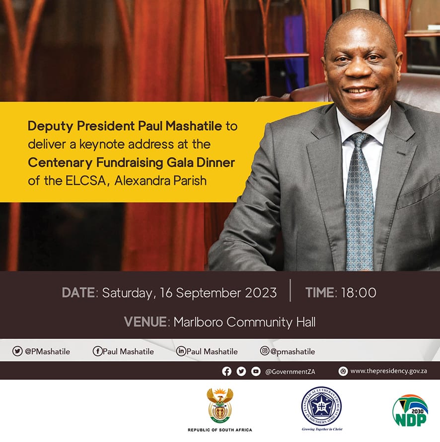 PMashatile's tweet photo. Tonight we are joining the Evangelical Lutheran Church in Southern Africa #ELCSA, Alexandra Parish to deliver a keynote address at its 100-year Celebration and Fundraising Gala Dinner at 18h00. https://t.co/gLEsum8x3v
