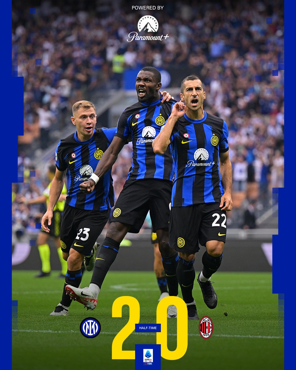 Two up at the break 👊

#ForzaInter #InterMilan #DerbyMilano <a href="/ParamountPlusIT/">Paramount+ Italia</a>