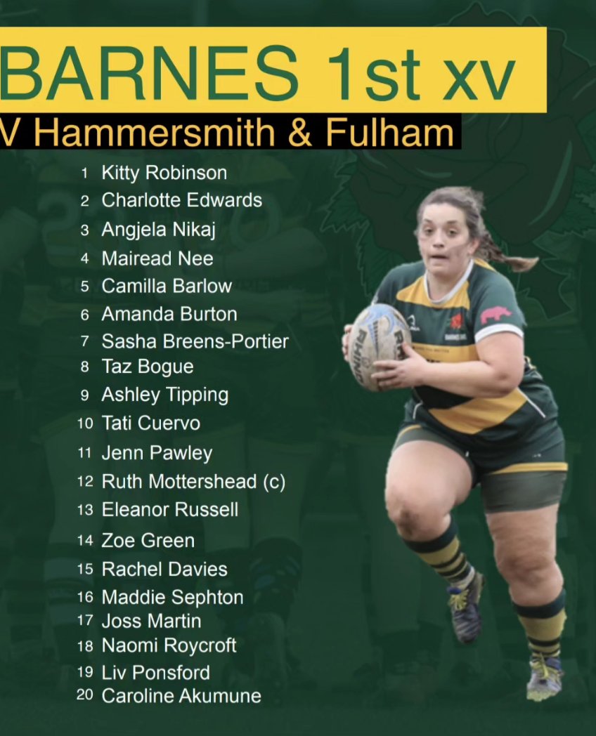 Here is your team that will take on Hammersmith &amp; Fulham tomorrow.

KO 3pm at BEST pitches.

Come give Barnes a cheer!