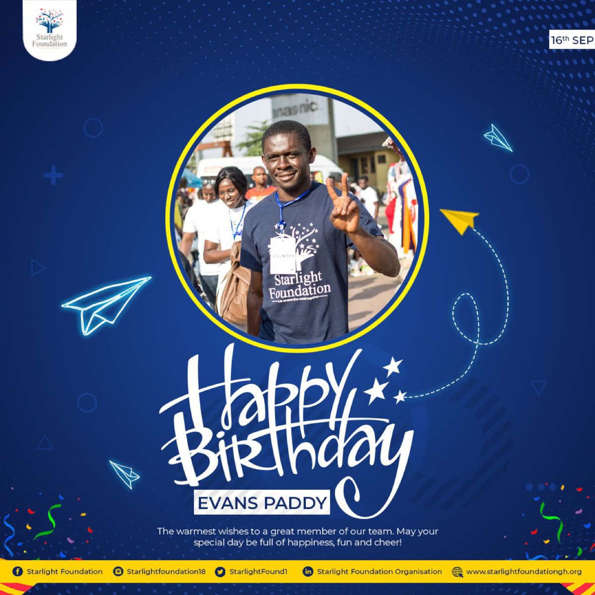 Happy birthday to a great member of our team member🎉🎂🎉. God bless you Evans🙏🏾

#StarlightFoundation #IncreasingImpact #CreatingChange #CelebratingChangemakers #HappyBirthdayEvans
#AGreatChangemaker