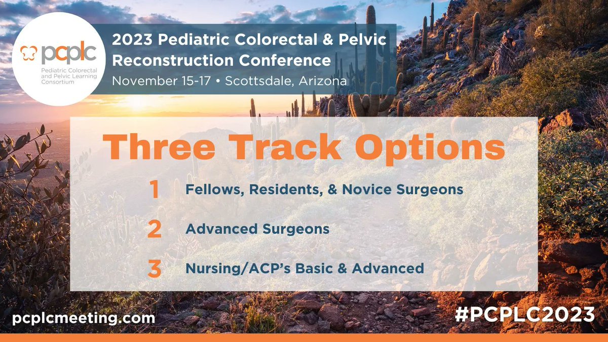 Peds Colorectal | PCPLC (@pedscolorectal) on Twitter photo Did you know there are THREE track options at #PCPLC2023? There is something for everyone at the leading #pediatriccolorectal conference!
View the agenda and secure your spot today: buff.ly/47aZ1nu
<a href="/caseymcalkins/">Casey M Calkins</a> <a href="/RebeccarenteaMD/">Rebecca Rentea, MD</a> #pcplc #colorectalsurgery #pedsurg Did you know there are THREE track options at #PCPLC2023? There is something for everyone at the leading #pediatriccolorectal conference!
View the agenda and secure your spot today: buff.ly/47aZ1nu
<a href="/caseymcalkins/">Casey M Calkins</a> <a href="/RebeccarenteaMD/">Rebecca Rentea, MD</a> #pcplc #colorectalsurgery #pedsurg