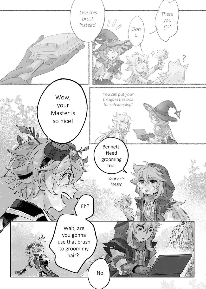 4dango_the2nd's tweet photo. My comic entry for (found family) Shelter zine! ft Razor and Bennett (and Diluc and Lisa lol)

also Happy belated Birthday to Razor my best boi 🫶 https://t.co/xuqfigJwHK